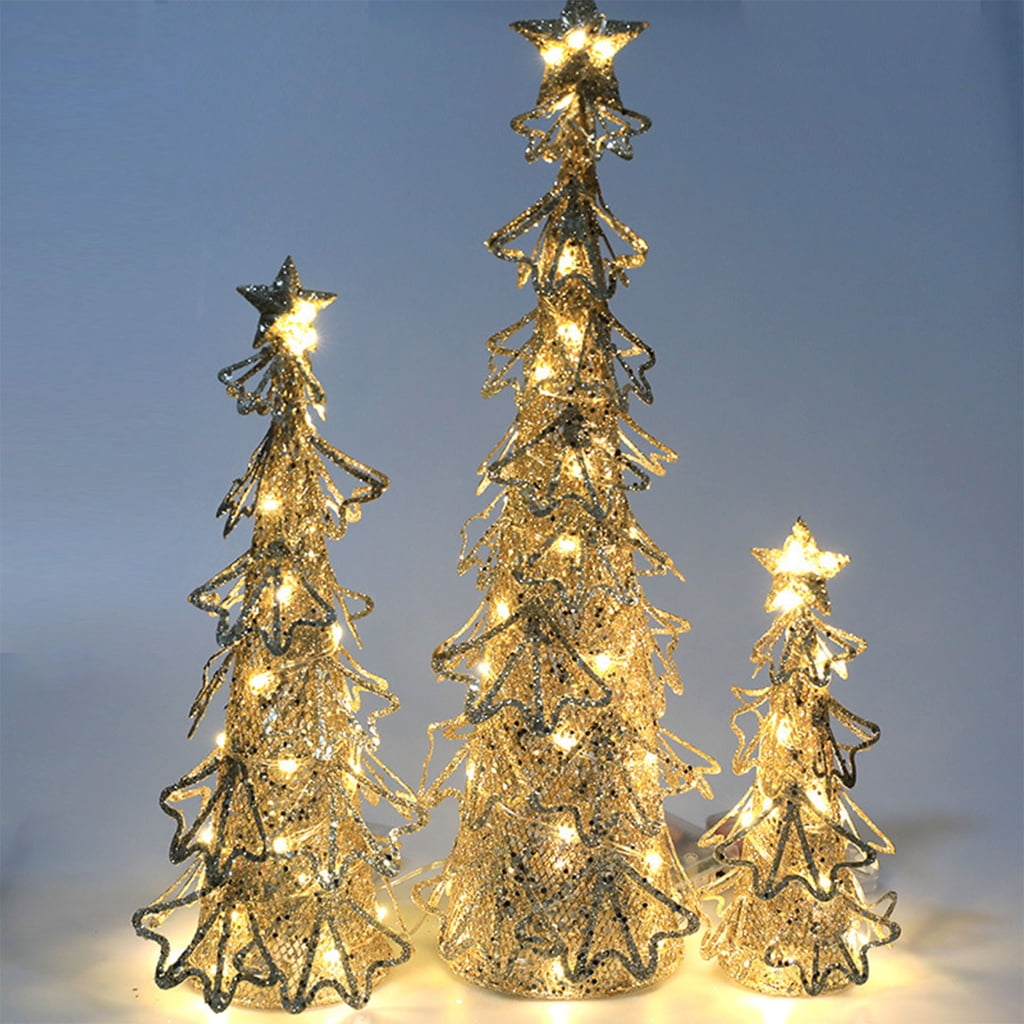 PatungKu Wrought Iron Christmas Tree with Led Light Night Lamp Model Ornament Crafts for Children Girl Boy Birthday Decorations