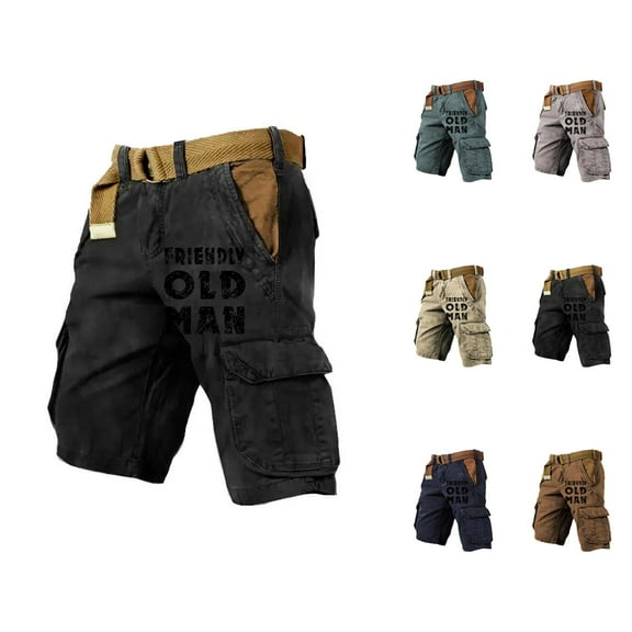 Mens Shorts Big and Tall Cargo Style, 5 Inch Inseam Drawstring Cotton Shorts for Men, Casual Elastic Waist Work Shorts, Summer Workout Shorts for Hiking or Gym Use S-3XL, Black