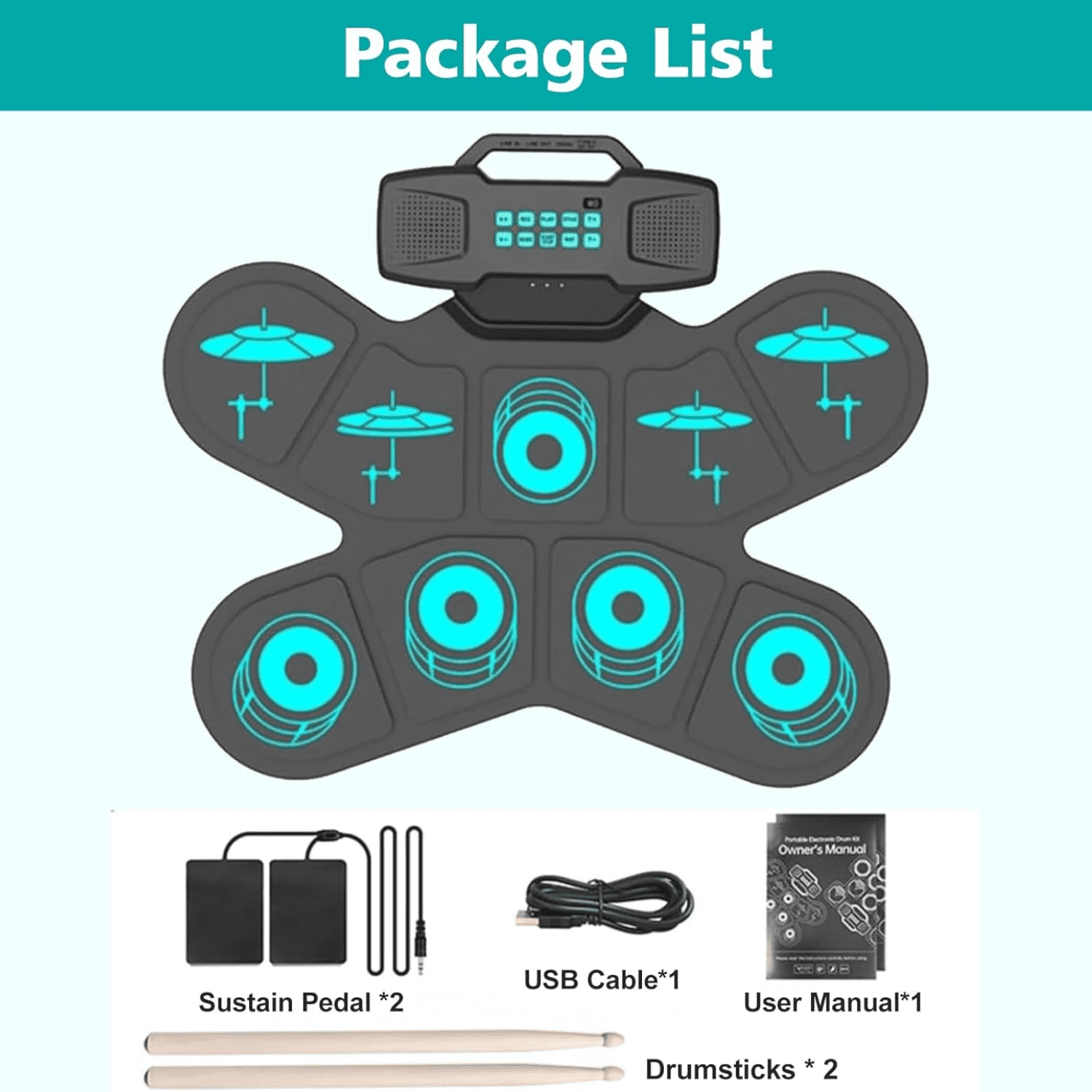Electronic Drum Set Portable, 9-Pad Digital Drum Kit with Headphone Jack, Perfect for Kids & Beginners, Home Practice Drum Set with Pedal, Battery Powered for Easy Setup