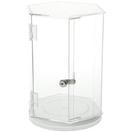 Plymor Clear Acrylic Hexagonal Locking Display Case, Rotating Base, No Shelf, 12.75" H x 9.5" W x 8.25" D