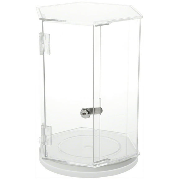 Plymor Clear Acrylic Hexagonal Locking Display Case, Rotating Base, No Shelf, 12.75" H x 9.5" W x 8.25" D