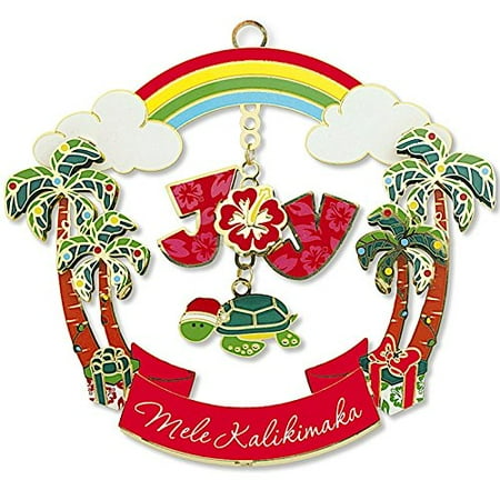 Tropical Fish Christmas Ornaments Tropical Beach Rainbow Palm Trees Joy Hawaiian Christmas Ornament ()