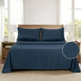 thumbnail image 3 of Mainstays Super Soft Brushed Microfiber Bed Sheet Set, Navy Blue Embossed Stripe, King, 4 Piece, 3 of 13