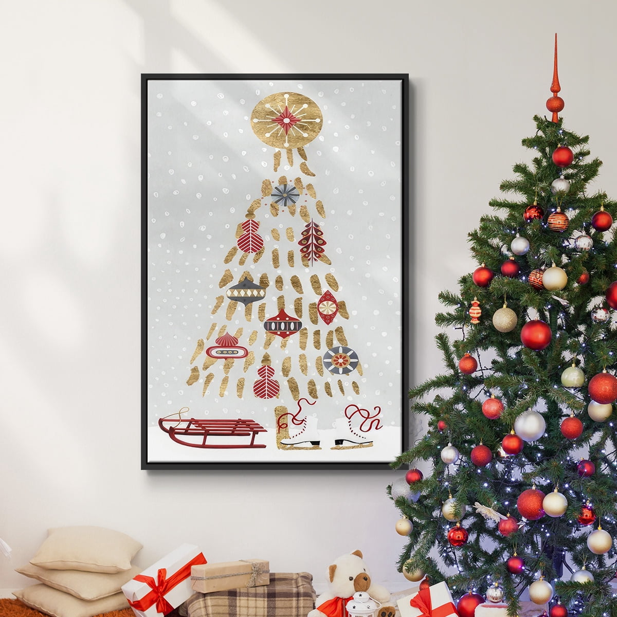 Christmas Chalet Collection B - Framed Gallery Wrapped Holiday Canvas - 27 x 41 - Black Frame
