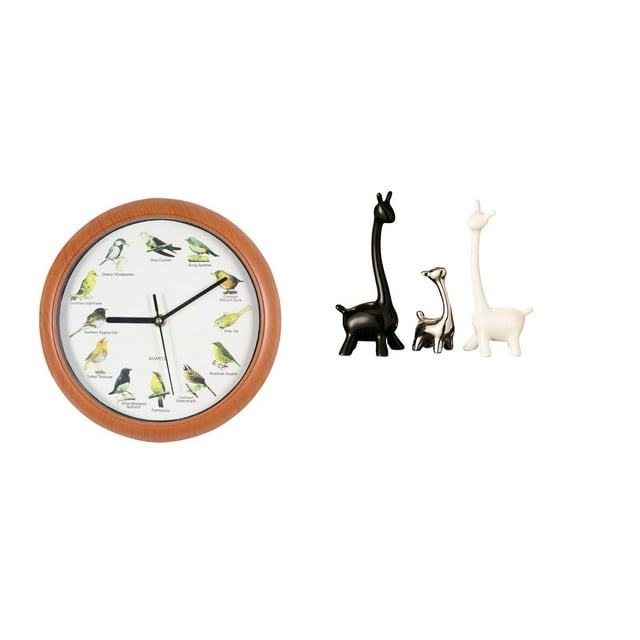Reloj de pared con diseño de pájaros y sonido, decorativo, que , de material PP, estatua de jirafa de cerámica, adecuado para sala de estar y dor
