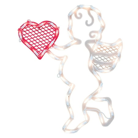 17&quot; Lighted Valentine's Day Cupid Heart Window Silhouette Decoration