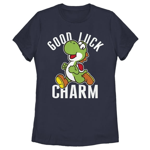 Women's Nintendo Super Mario Yoshi St. Patrick's Good Luck Charm  Graphic Tee Navy Blue Small