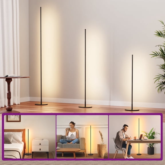 EDISHINE Modern LED Corner Floor Lamp for Living Room, 57.5" Minimalist Dimmable Lighting, Standing Tall Floor Lamp for Bedroom, Office, 3000K, Black