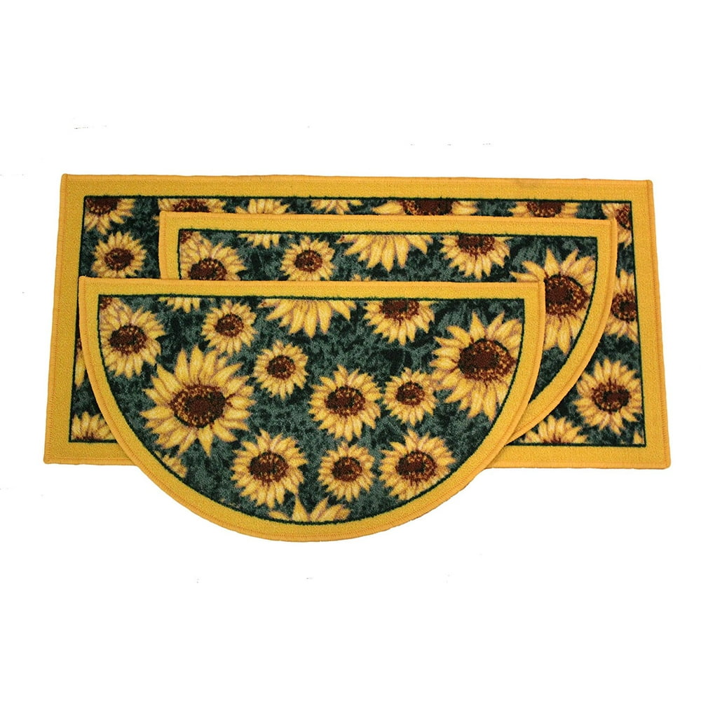 Kashi Home Sunflower 3pc Kitchen Rug Set, (2) Slice 18"x30" Rugs, (1