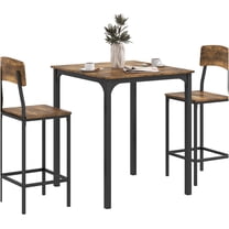 JERFIT Industrial 3-Piece Pub Table Set, Counter Height Dining Table with 2 Stools, Steel Frame Kitchen Bistro Set, Rustic Brown and Black