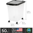 thumbnail image 3 of IRIS USA 50 Lbs / 65 Qt WeatherPro Airtight Pet Food Storage Container with Removable Casters, for Dog Cat Bird Pet Food Storage Bin, Keep Fresh, Translucent Body, Easy Mobility, Clear/Black, 3 of 9