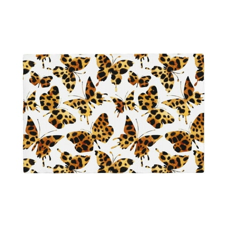 

Table Placemats Set of 6 - yellow Leopard butterfly fashion 12x18 In Faux Linen Double Heat Resistant Place Mats Cloth Indoor/Outdoor Placemats Washable Table Mats for Dining Kitchen Party