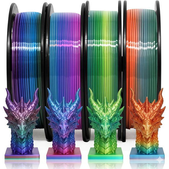 Silk PLA 3D Printer Filament Bundle 1.75mm Multicolor 3D Printing Filament 250g*4 Dimensional Accuracy /- 0.02mm for Most FDM 3D Printers