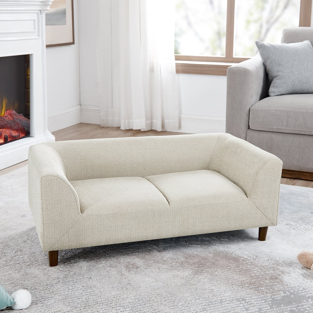 Hassch Upholstered Pet Sofa Bed for Medium & Large Dogs, Comfortable Pet Furniture with Soft Cushion, Backrest and Armrest, Short Legs Design, Beige Linen