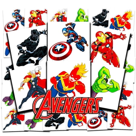 Marvel Avengers Tattoos Party Favors Bundle ~ 72 Perforated Individual 2 x 2 Temporary Tattoos for Kids Boys Girls (Avengers Party Supplies)