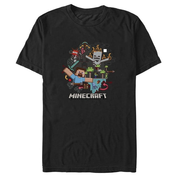Men's Minecraft Steve and Skeleton Graphic Tee Black Small