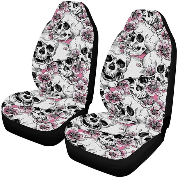 POGLIP Set of 2 Car Seat Covers Skull Universal Auto Front Seats