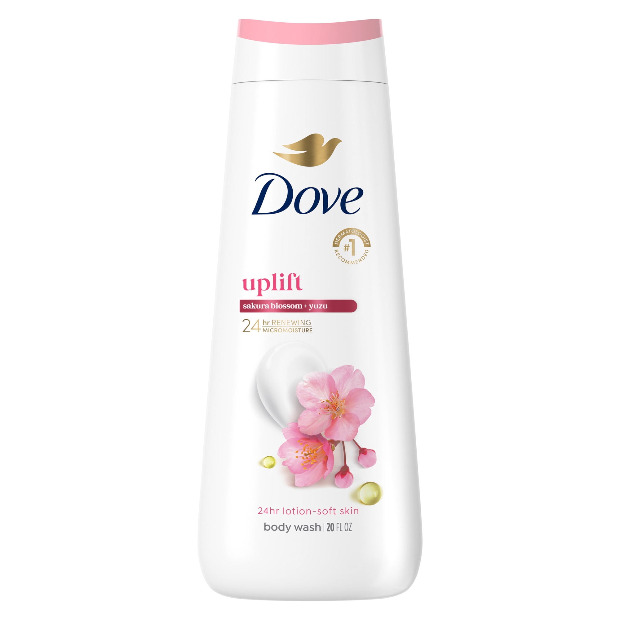 Dove Body Wash for 24hr Lotion-Soft Skin Uplift Sakura Blossom and Yuzu Moisturizing Skin Cleanser with No Sulfates No Parabens, 20 fl oz