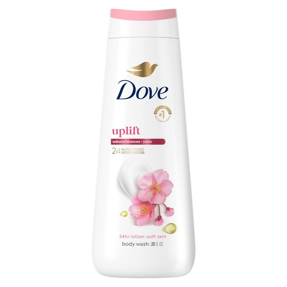 Dove Body Wash for 24hr Lotion-Soft Skin Uplift Sakura Blossom and Yuzu Moisturizing Skin Cleanser with No Sulfates No Parabens, 20 fl oz