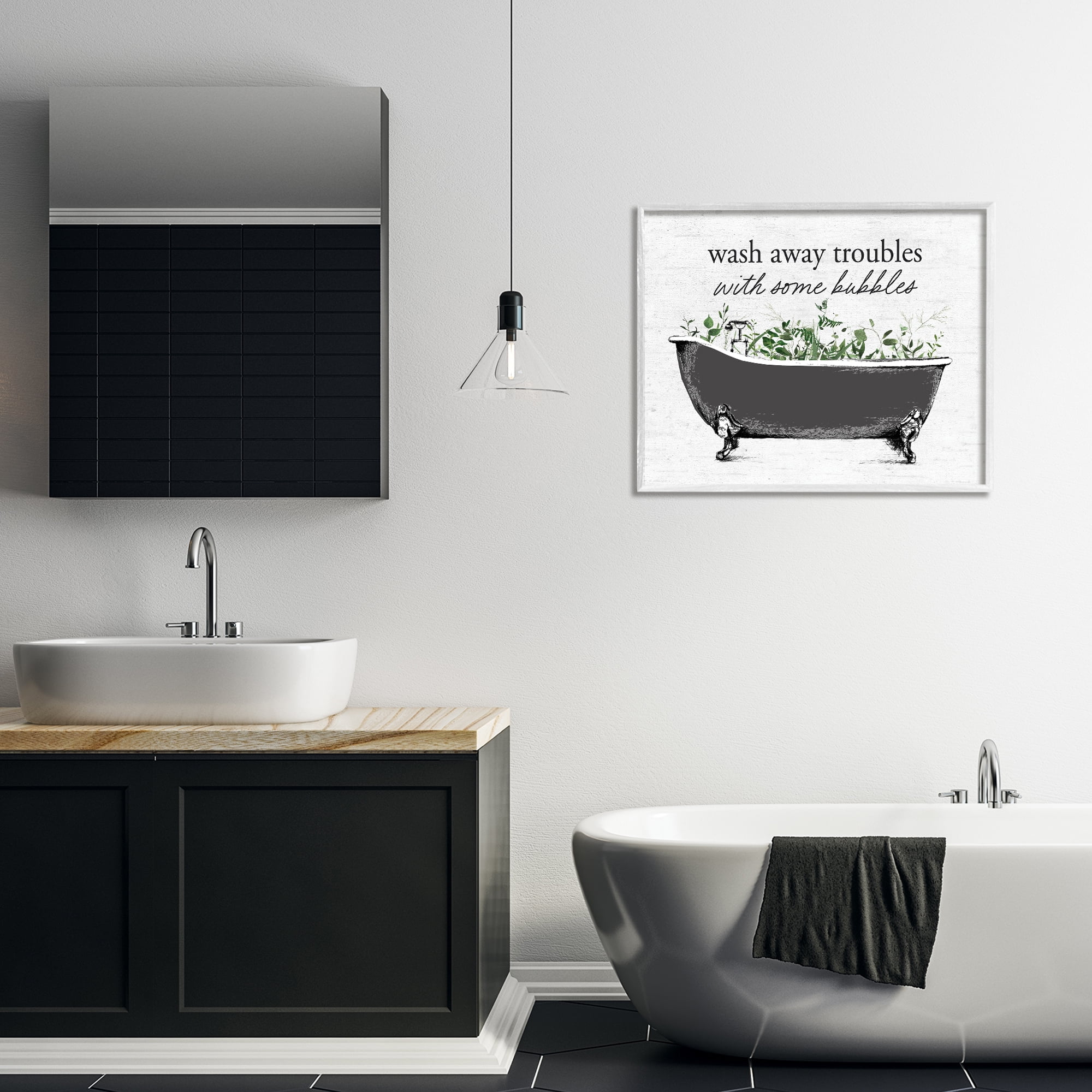 Comforting Bubble Bath Quote White Framed Giclee Art, design by Lettered and Lined
