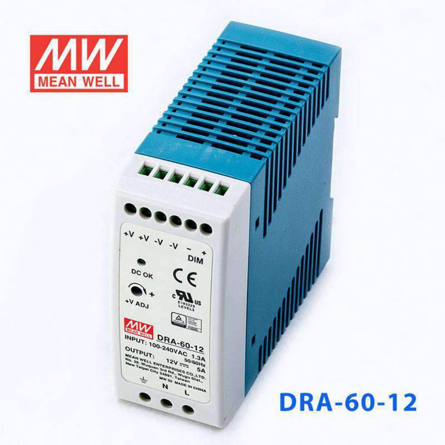 Mean Well DRA-60-12 Single Output Switching Power Supply 60W 12V - DIN Rail