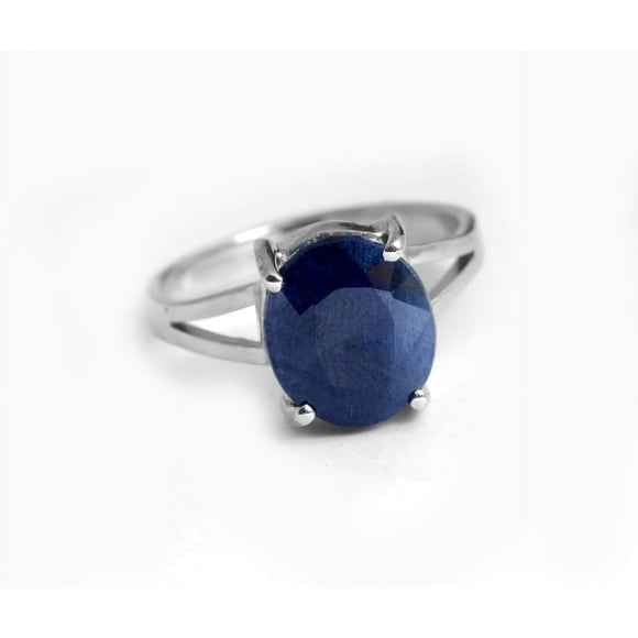 Bague Femme en Argent Sterling 925 Saphir Bleu Forme Ovale Cadeau de Noël, Fiançailles, Bague