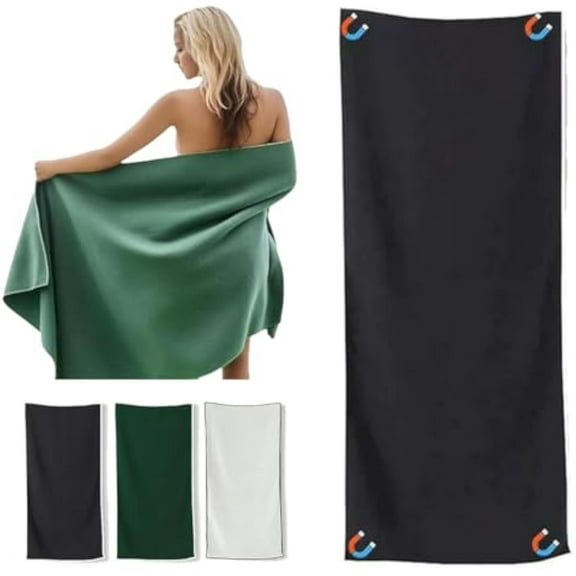 Outdoor Bath Towel, Towel - 30" X 75" Oversized Quick-Dry Sand-Resistant Beach Towel,Multifunction Beach Towel with Closure for Travel Swimming Pool(Black)