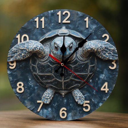 Wall Clock Decorative - Nautical Blue Turtle Print 2D Vintage Wall Clocks Battery Operated Silent Non-Ticking for Bedroom, Living Room, Kitchen, Office, Classroom, 10 Inch