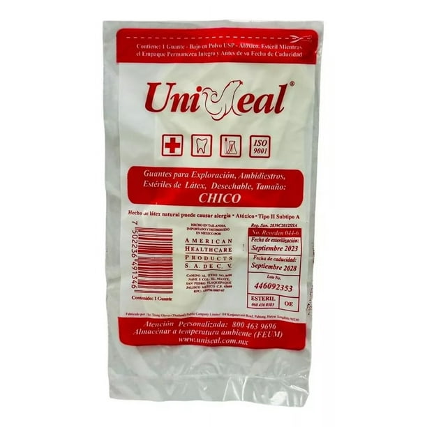 Guante Látex Estéril Uniseal Talla Chi Caja 100 Unidades Color Natural Talla Chico