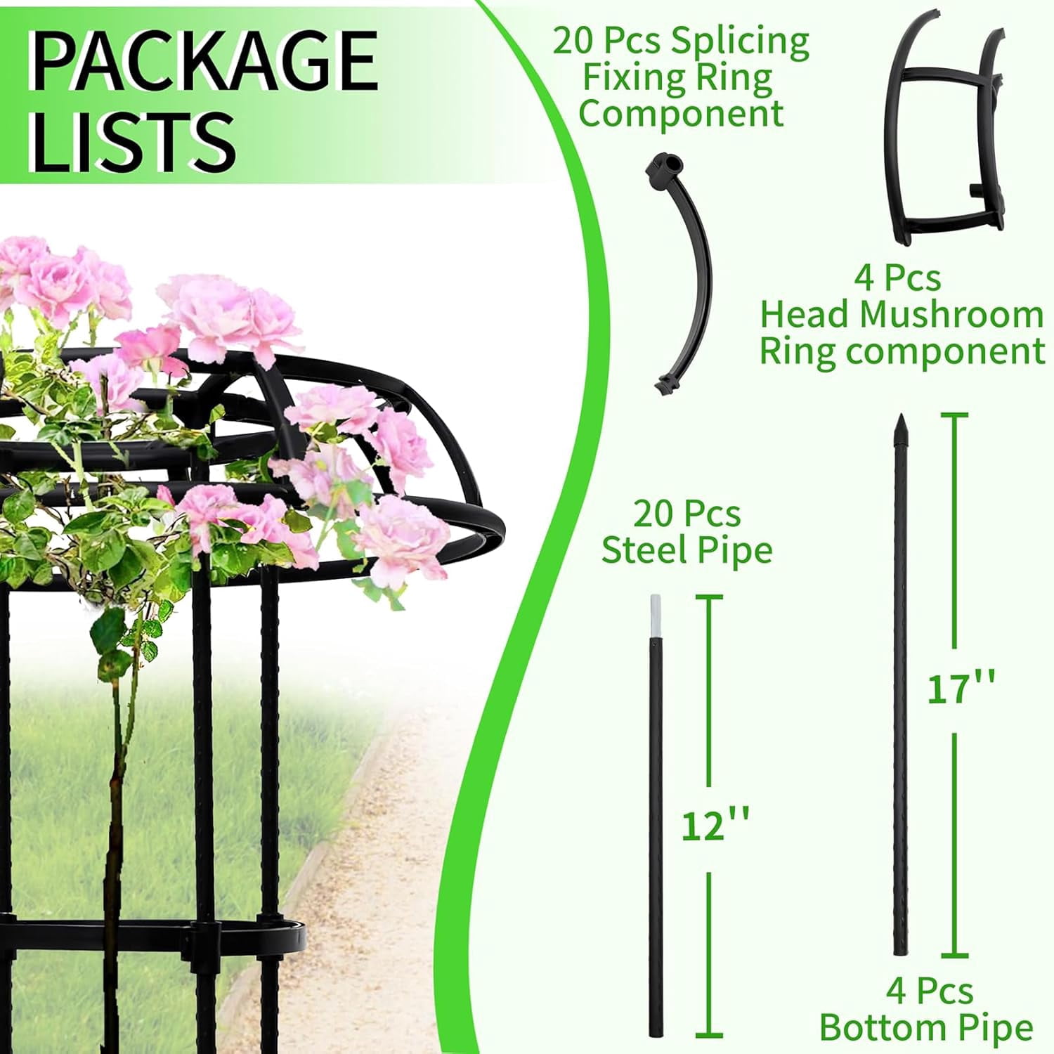 77-Inch Garden Trellis for Climbing Plants,Heavy-Duty Metal Obelisk with Mushroom Top,Stable Support for Potted Clematis,Tomato,Cucumber,Rose,Pea & Vine