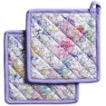 thumbnail image 1 of Floral Love 100% Cotton Set of 2 Pot Holders with Loop Heat Resistant for BBQ | Cooking | Baking | Grilling | Microwave | Barbecue | Spring/Summer (8 Inch by 8 Inch), 1 of 8