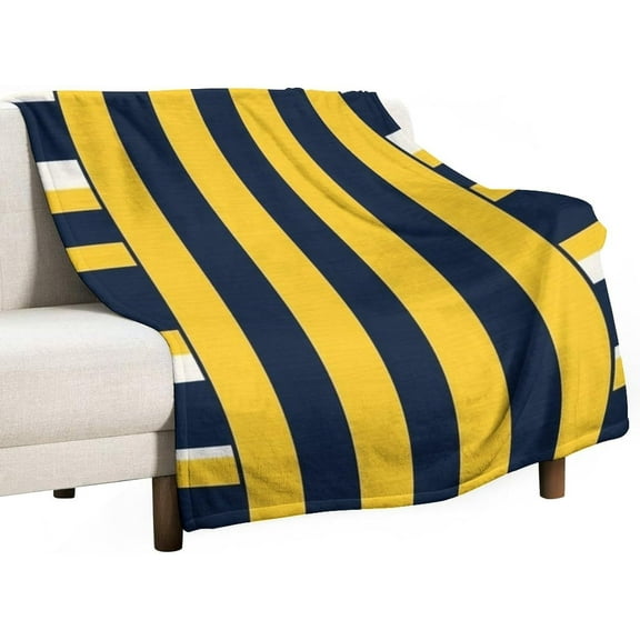 Blanket Yellow and Navy Blue Nautical Stripe Soft Throw Blanket Modern Luxurious Warm and Cozy for Couch Sofa Bed Office Gift for Valentine Mother Father Couple 50"x60" Suitable for All Season
