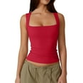 thumbnail image 3 of Womens Spring Tops, Sleeveless Square Neck Sexy Slim Tank Tops With Built In Bras Solid Color Pullover Plus Size Sweatshirt T For Women Long Tops Going Out Tops Camisole (XS, Red) ZMTing, 3 of 4