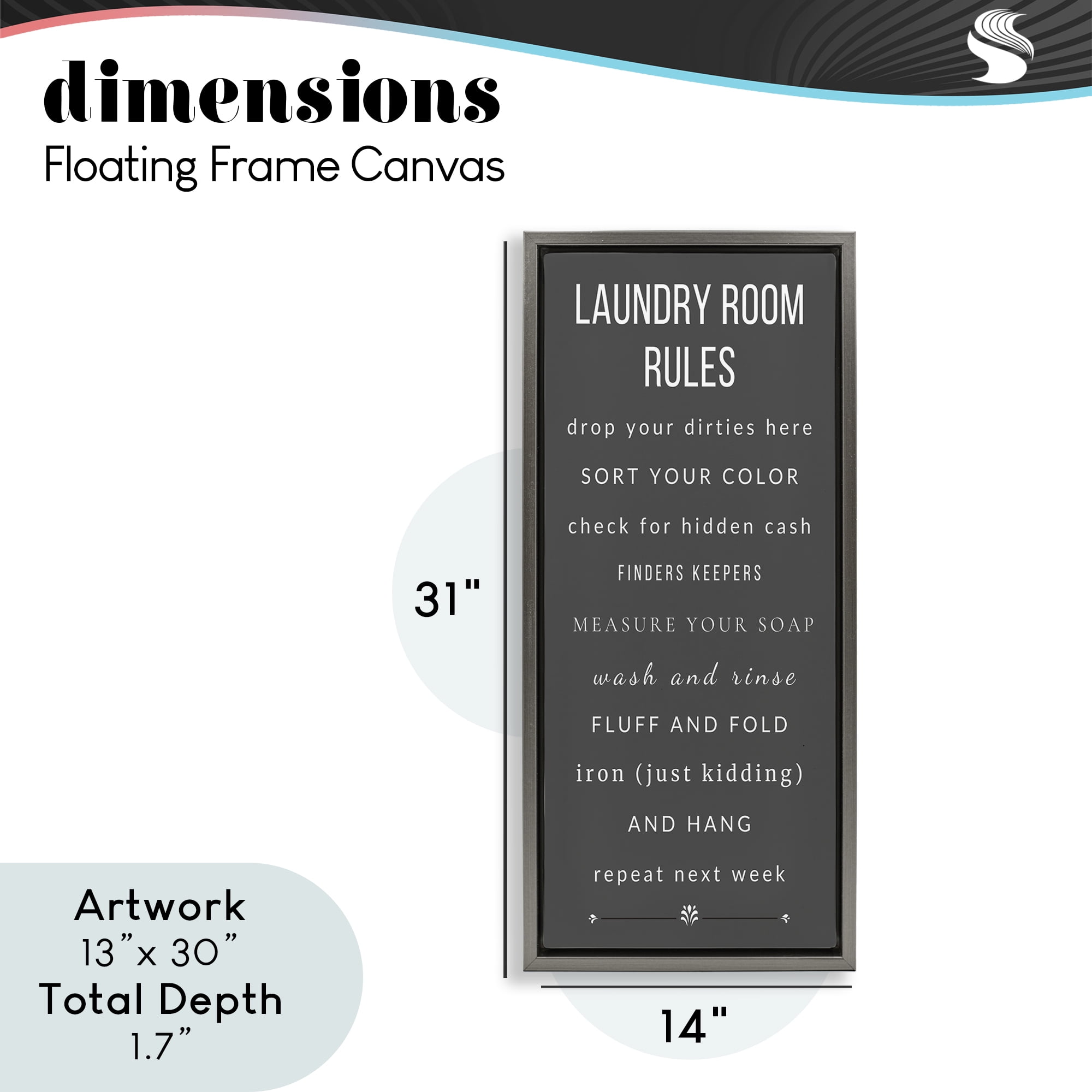 Grey Rules of Laundry Room Gray Framed Floater Canvas Wall Art, design by Julia Frost