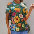 thumbnail image 6 of Nostalgic Vintage Floral Women's Short Sleeve Tops Casual Blouses T Shirt, 6 of 6