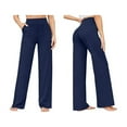 thumbnail image 3 of Pantalones Pierna para Mujer Pantalones Yoga Cintura Alta con Bolsillos Pantalones Deportivos Holgados y Elásticos para Trabajo o para Estar Cómoda en Marino XXL, 3 of 7