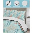 thumbnail image 3 of Quilt King Size Bedding Set, Teal Red Coastal Reversible Summer Quilt 3 Pieces, Nautical Seahorse Beach Coral Starfish Lightweight Bedspreads Coverlets with 2 Pillow Shams for All Seasons, 3 of 5