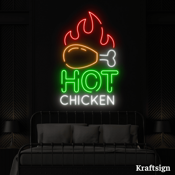 Craftnamesign Hot Chicken Neon Sign,Chicken Restaurant Decor,Shop LED Sign