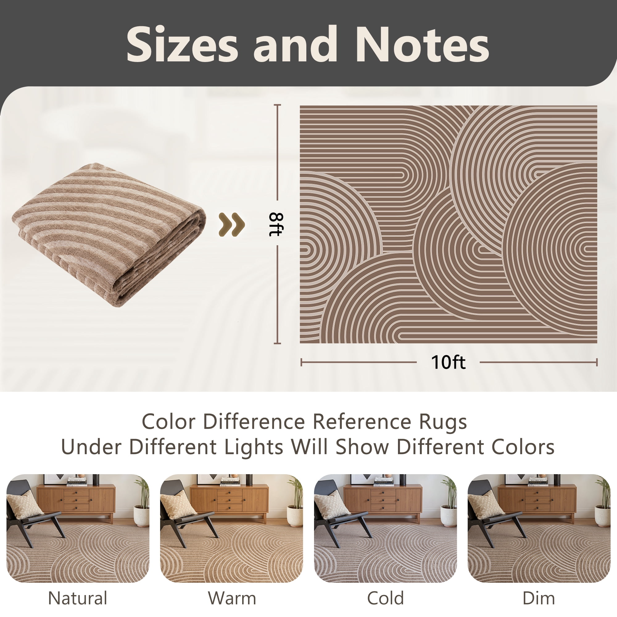 SIXHOME 8'x10' Rugs for Living Room Washable Bedroom Rug Jacquard Textured Boho Area Rug Modern Geometric Soft Carpet Non Slip Indoor Rugs for Dining Room Home Office Neutral Camel Brown
