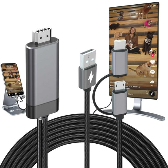 HDMI Adapter Micro USB Type C 2 in 1 MHL Cable Braided Video Converter & Charging Cord for Samsung Galaxy A21 A20 A50 Tab Tablet LG K51 Stylo 6 5 Moto G6 Phone Android Devices to Monitor Projector TV