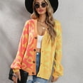 thumbnail image 4 of SWSMCLT Women's Long Sleeve Chunky Sweater V Neck Casual Cozy Baggy Knit Cardigan Sweater Cheetah Color Block Button Up Yellow Small, 4 of 4