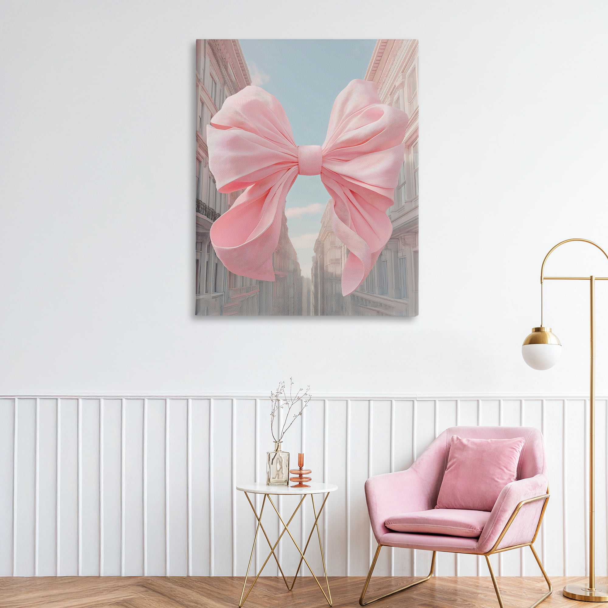 Stupell Industries Pink Bow over City Street Canvas Wall Art, design by The Prints Vibe