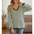 thumbnail image 4 of Geometric Striped Pattern Drop Shoulder Knit Sweater for Women Green Medium, 4 of 5