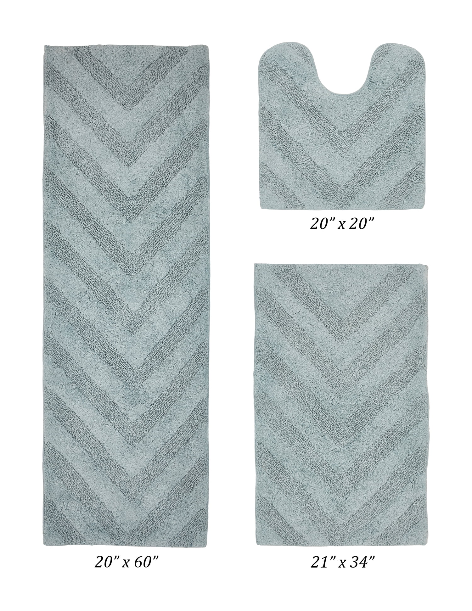 Better Trends 3 Piece Bathroom Rug Set 100% Cotton Extra Soft Tufted Bath Rug Water Absorbent Non-Slip Bath Mat Machine Washable (Blue) Hugo Collection