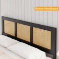 thumbnail image 4 of Tamaño completo - size negra rattan marco de cama con cabecero: boho cane platform, strong metal slat, noise - free, no box spring required, 4 of 6