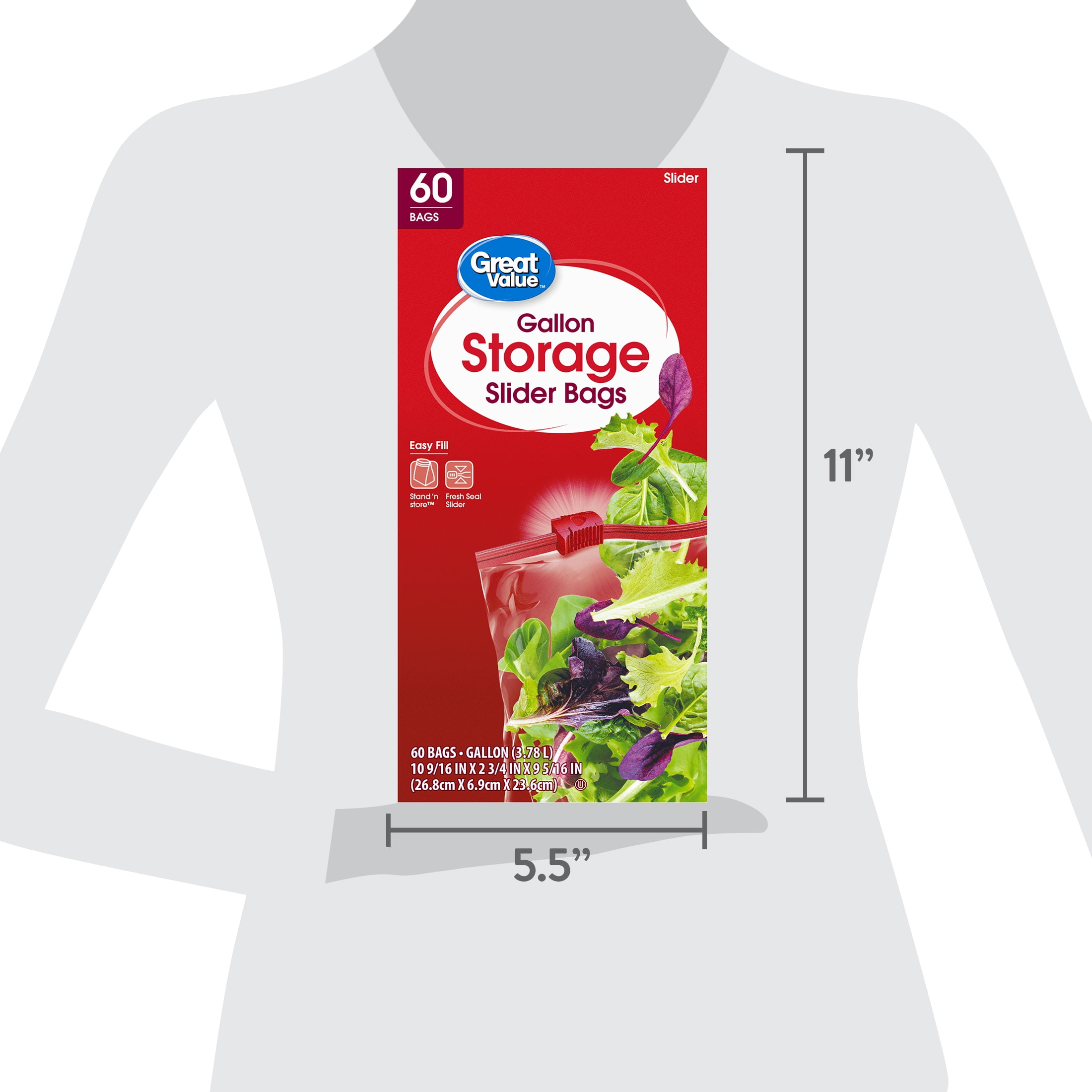 Great Value Fresh Seal Slider Zipper Bags, Gallon Storage, 60 Count