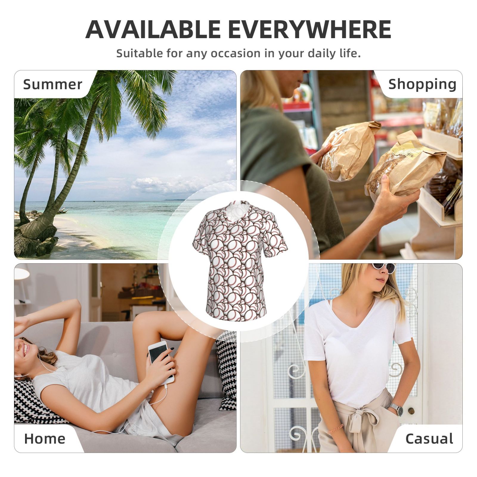 Vsdgher Cute Baseball Women Shirts V Neck Short Sleeve Tops T-Shirt Basic Tees, S to 3XLMedium