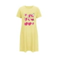 thumbnail image 5 of Pantalon de Pyjama en Coton pour Femmes, Robes de Nuit pour Femmes, Robe de Sommeil à Imprimé Cœur, Manches Courtes, Col Rond, Chemise de Nuit, Robe de Pyjama Confortable, Vêtement de Nuit, T-Shirt, Tenue d'Intérieur, Robe de Maison, Jaune, TTG, 5 of 5