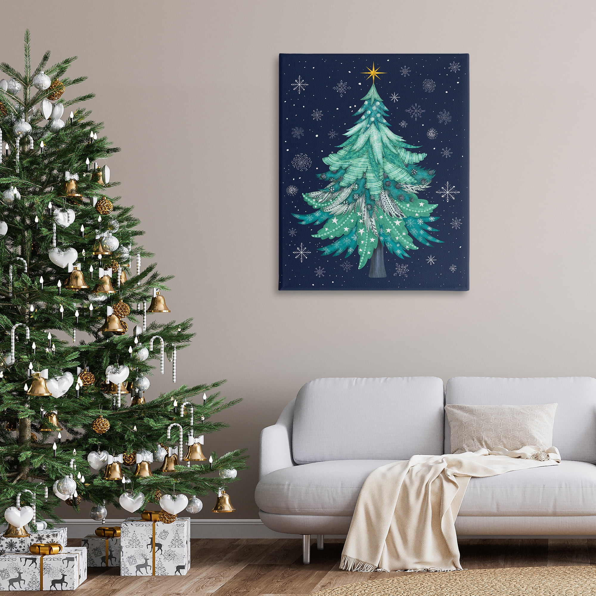 Stupell Industries Abstract Pattern Xmas Tree Holiday Painting Gallery Wrapped Canvas Art Prints Wall Art, 36 x 48