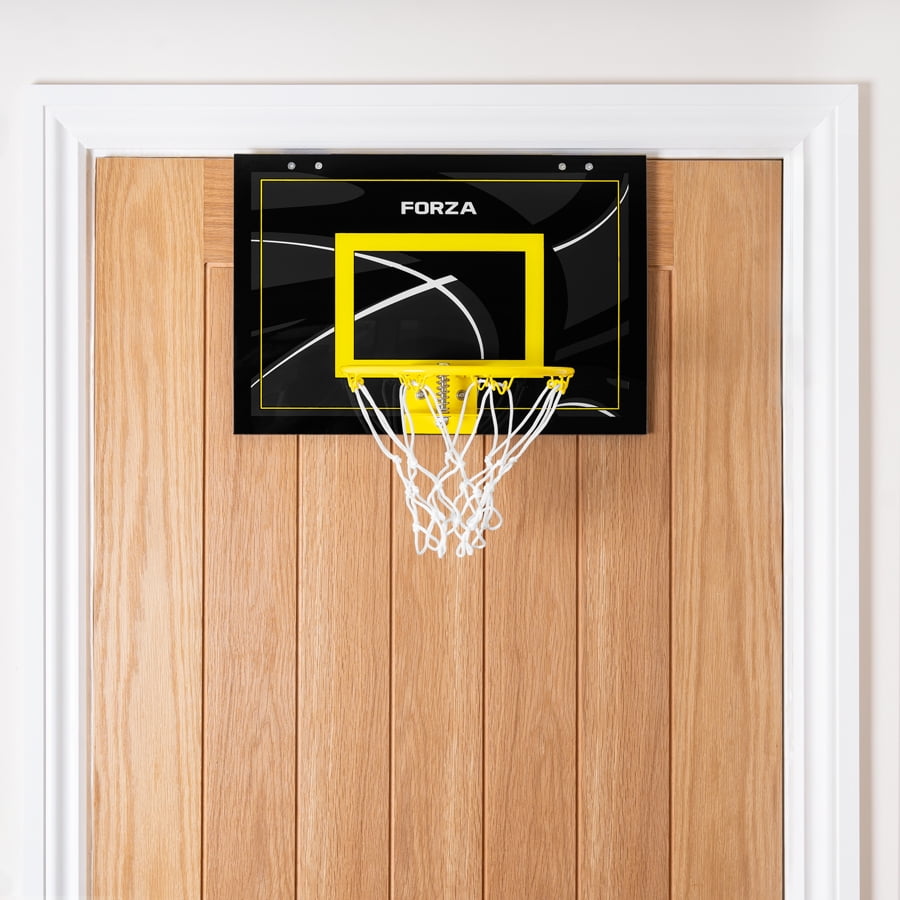 FORZA Mini Over-The-Door Basketball Hoop Set – 18" x 12" Backboard, Steel Rim, Foam-Padded Brackets – Includes Mini Basketball & Pump